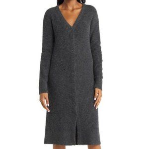 Caslon Rib Front Button Long Sleeve Sweater Dress